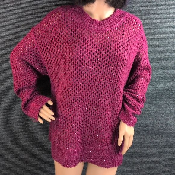 Jessica Simpson Mukami Open Stitch Pullover Magenta Purple - Picture 2 of 16
